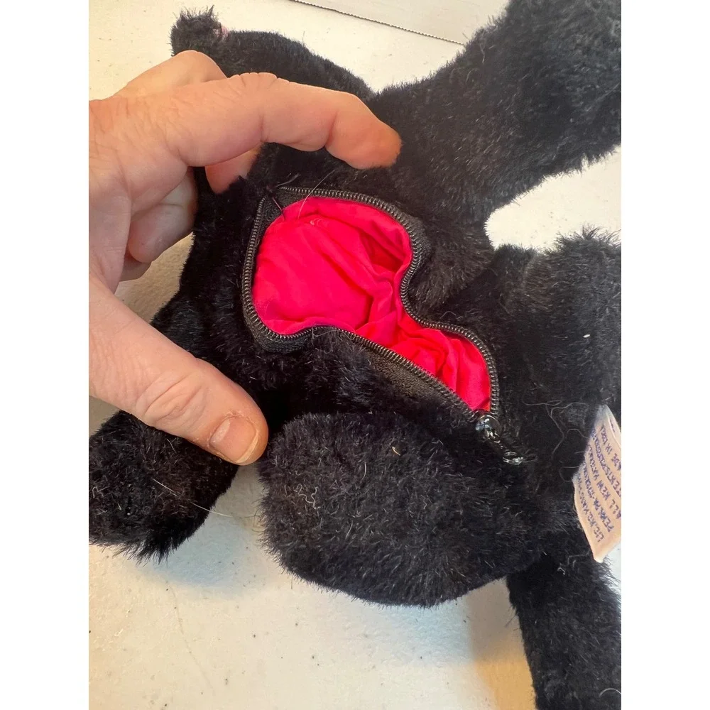 Vintage 1988 World of Smile International Black Cat Plush Zipper Pouch Korea 8